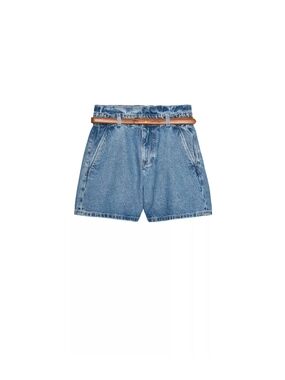 LOOKING FOR- Zara CREAM Denim Paperbag Shorts with Brown Belt